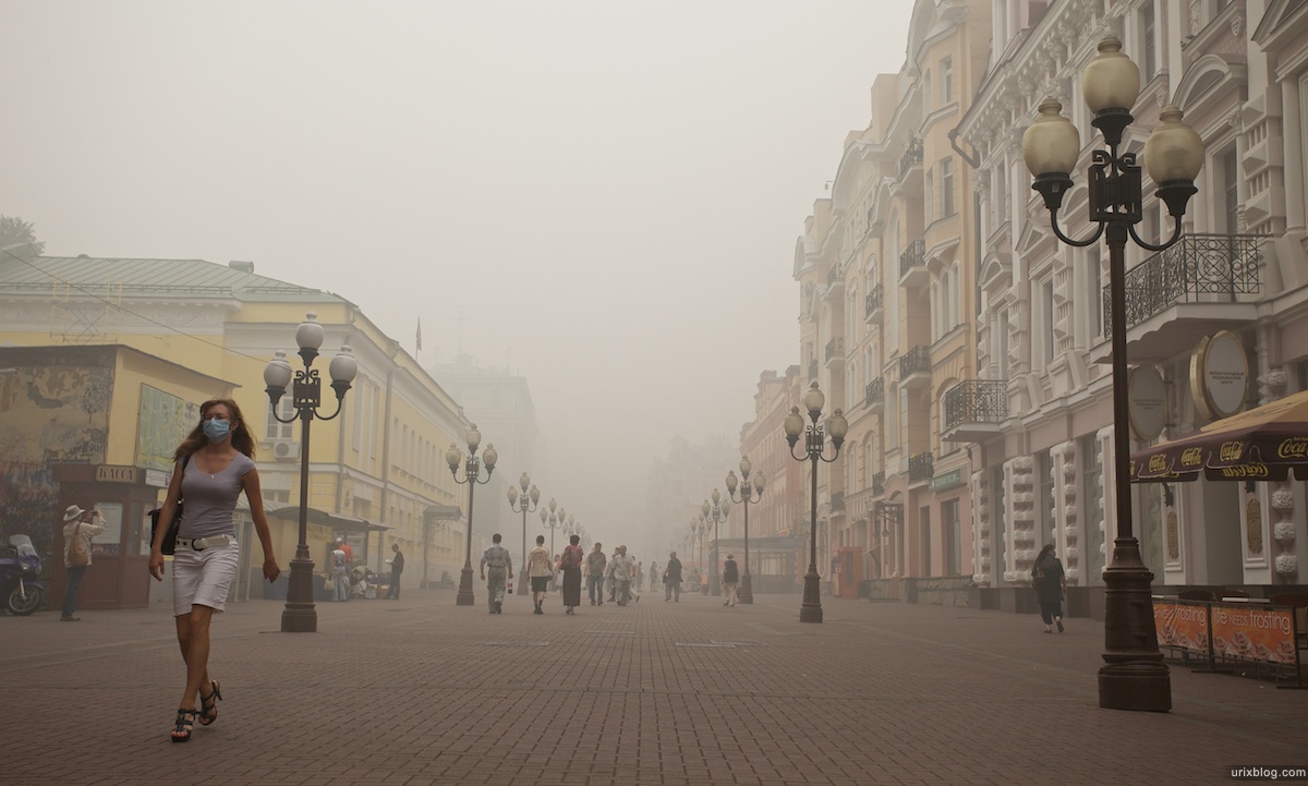 Moscow in dense smog, Москва в смоге, дым от пожаров 2010