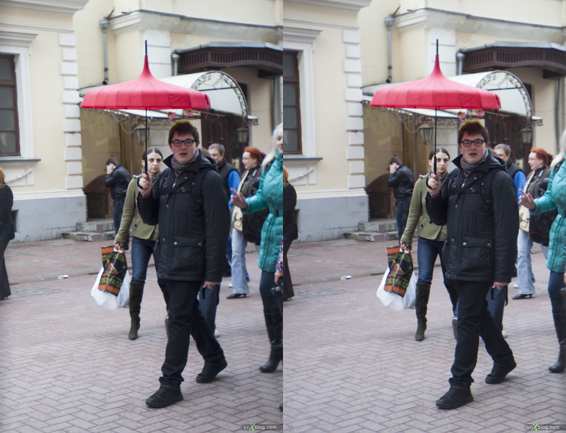 2011 Moscow, Dreamflash, Old Arbat st., Москва, Дримфлеш, Старый Арбат, Shot with Canon 5D mark 2, 3D, stereo, cross-eyed, стерео, стереопара, Loreo 3D lens in a cap