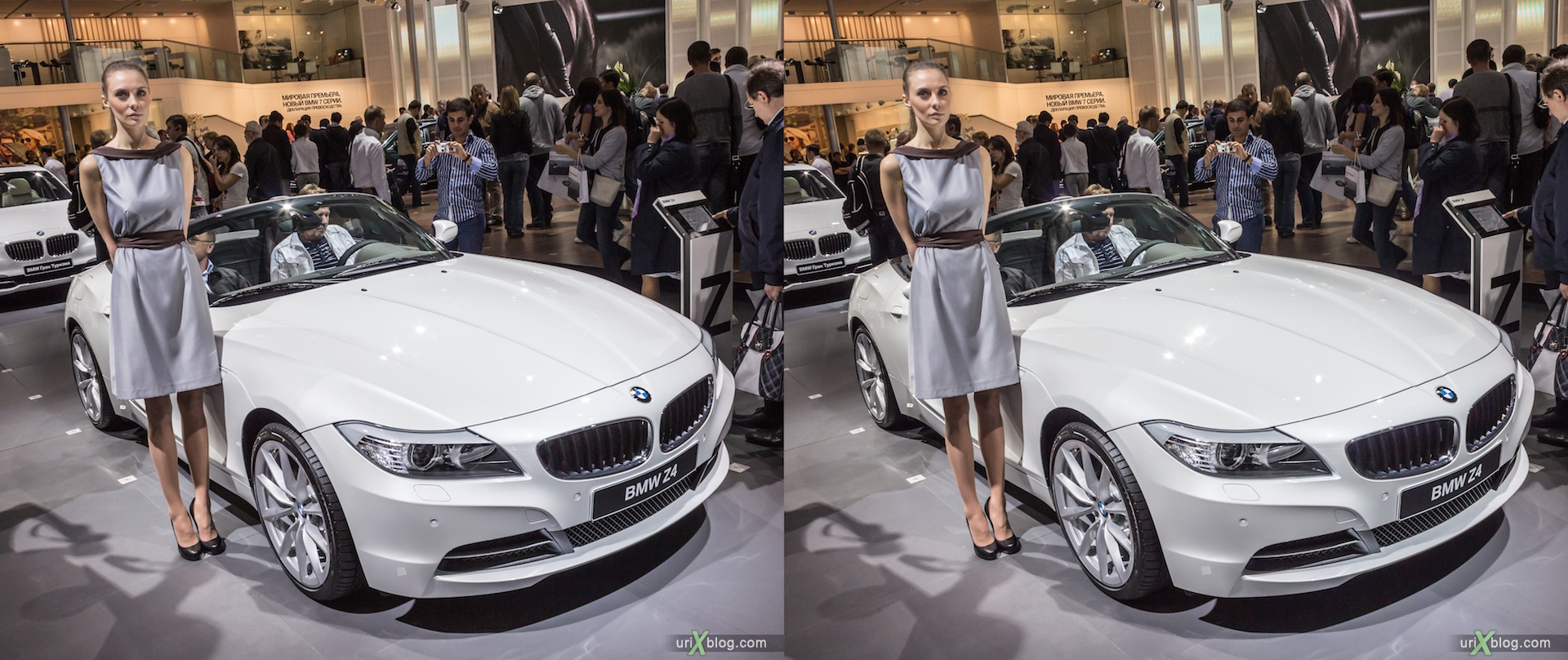 2012, BMW Z4, девушка, модель, girl, model, Moscow International Automobile Salon, auto show, 3D, stereo pair, cross-eyed, crossview