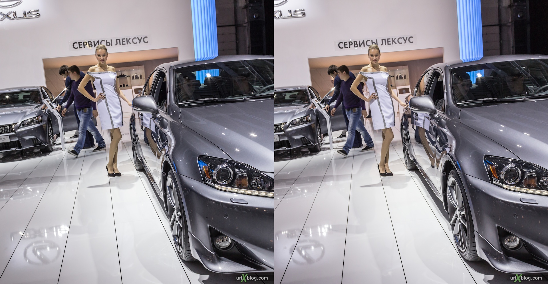 2012, Lexus IS 250, девушка, модель, girl, model, Moscow International Automobile Salon, auto show, 3D, stereo pair, cross-eyed, crossview