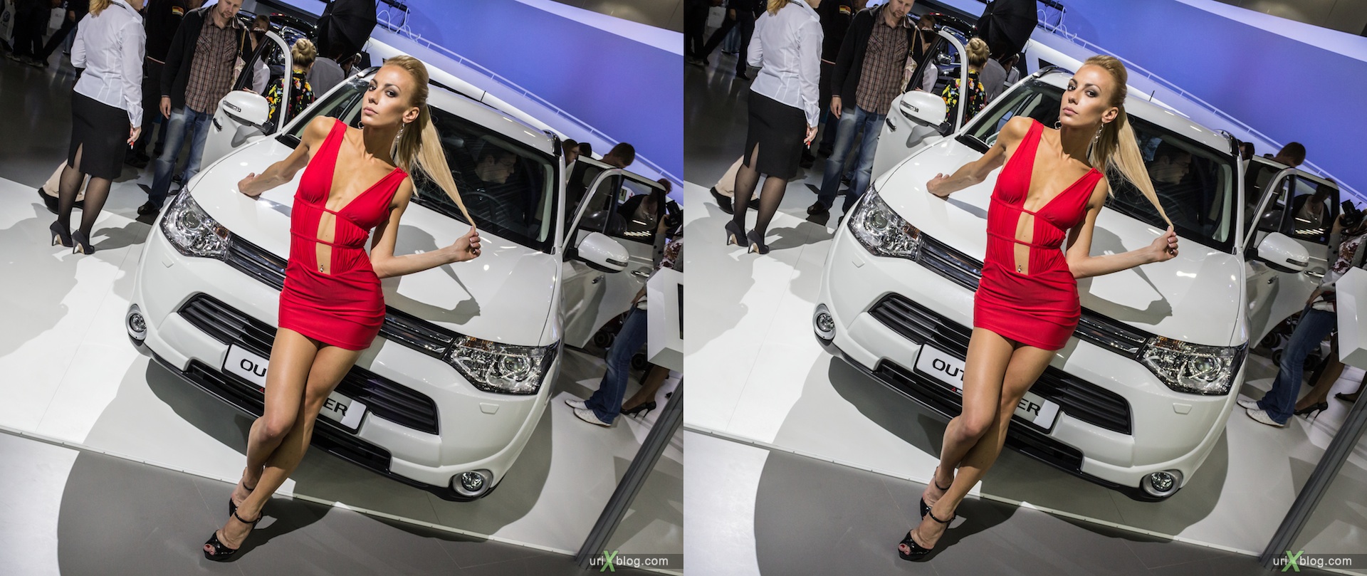 2012, Mitsubishi Outlander, girl, model, Moscow International Automobile Salon, auto show, 3D, stereo pair, cross-eyed, crossview