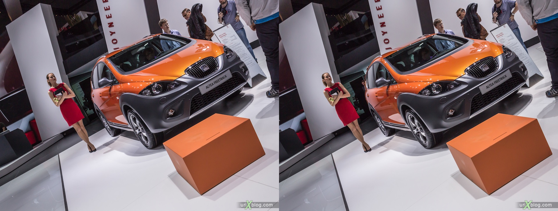 2012, Seat Altea Freetrack, girl, model, Moscow International Automobile Salon, auto show, 3D, stereo pair, cross-eyed, crossview