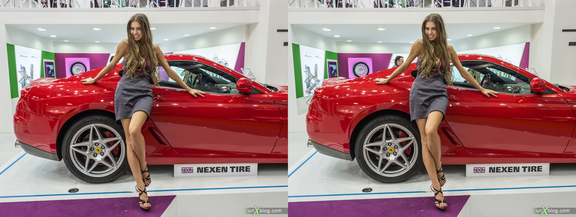 2012, girl, model, Moscow International Automobile Salon, auto show, 3D, stereo pair, cross-eyed, crossview