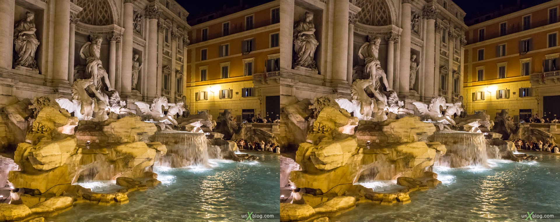 2012, Trevi fountain, Rome, Italy, 3D, stereo pair, cross-eyed, crossview, cross view stereo pair