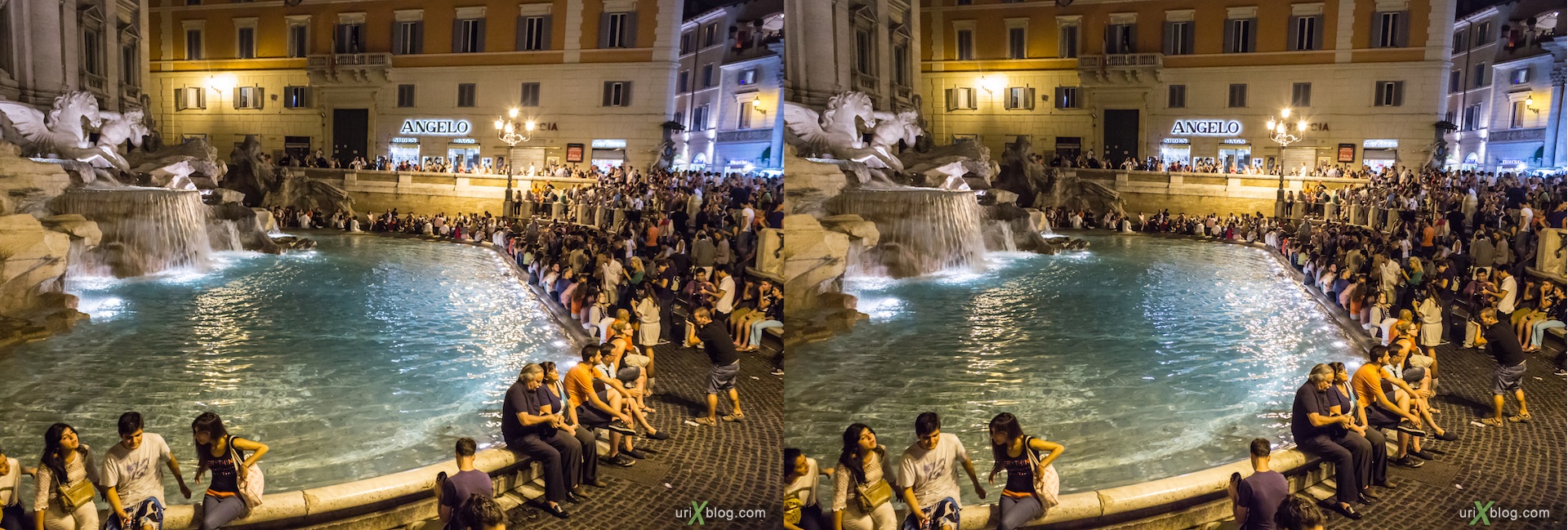 2012, Trevi fountain, Rome, Italy, 3D, stereo pair, cross-eyed, crossview, cross view stereo pair
