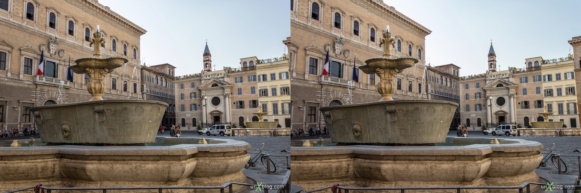 2012, fountain, Farnese square, Rome, Italy, 3D, stereo pair, cross-eyed, crossview, cross view stereo pair