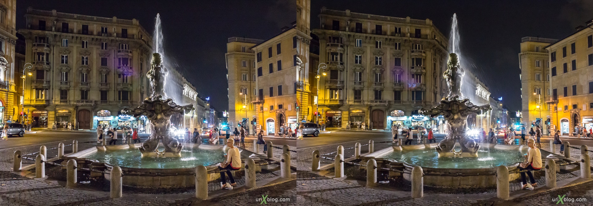 2012, фонтан Тритон, площадь Барберини, Рим, Италия, 3D, перекрёстные стереопары, стерео, стереопара, стереопары