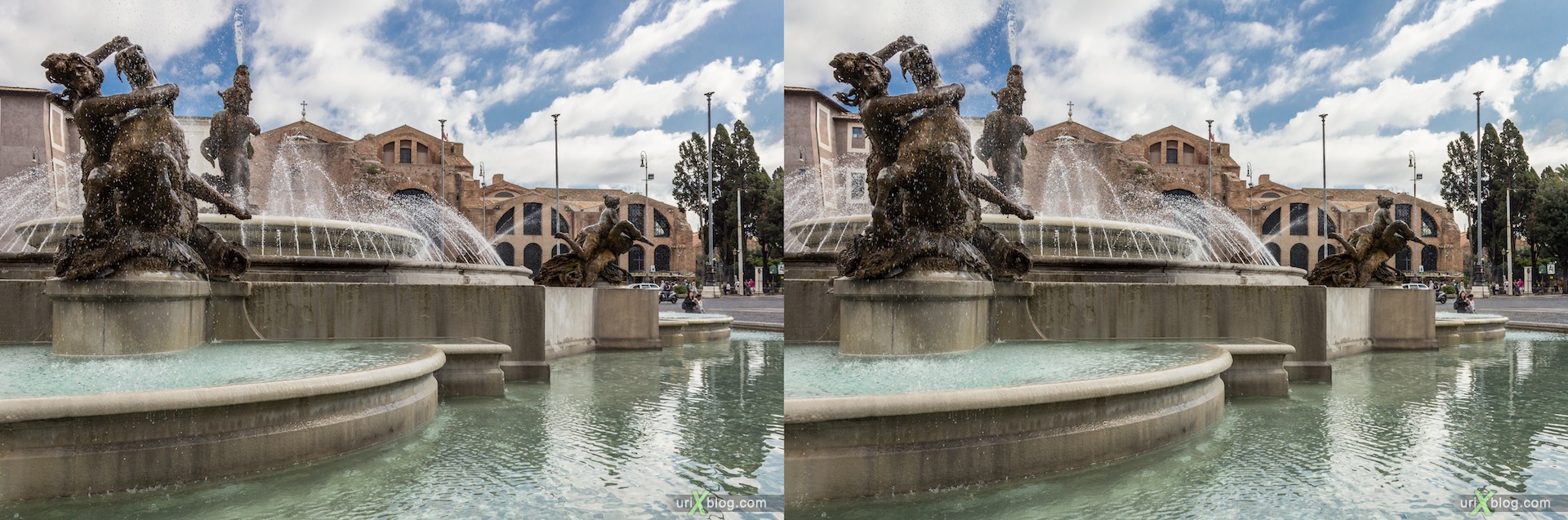 2012, фонтан Наяд, площадь Республики, Рим, Италия, 3D, перекрёстные стереопары, стерео, стереопара, стереопары