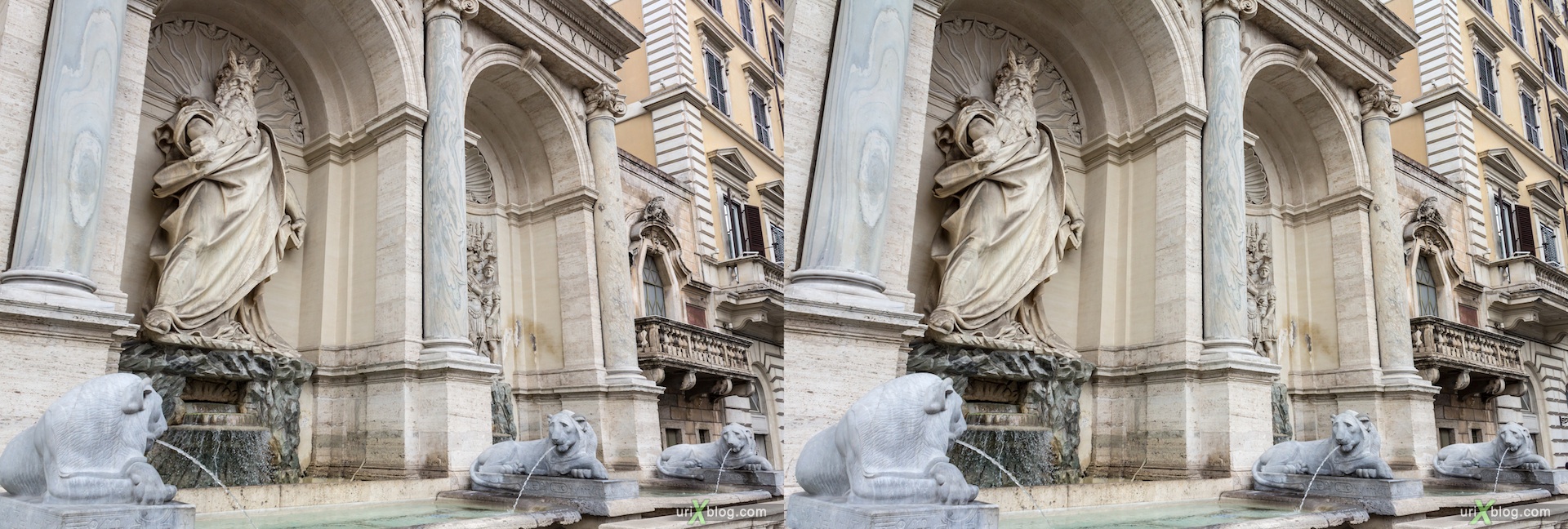 2012, dell'acqua Felice fountain, San Bernardo square, Rome, Italy, 3D, stereo pair, cross-eyed, crossview, cross view stereo pair