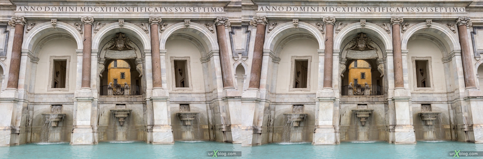 2012, dell'Acqua Paola fountain, Rome, Italy, 3D, stereo pair, cross-eyed, crossview, cross view stereo pair