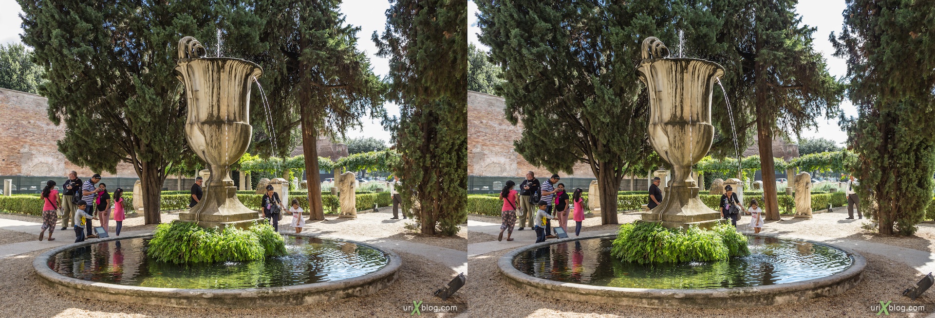 2012, fountain, National Museum of Rome, Diocletian's Baths, Rome, Italy, 3D, stereo pair, cross-eyed, crossview, cross view stereo pair