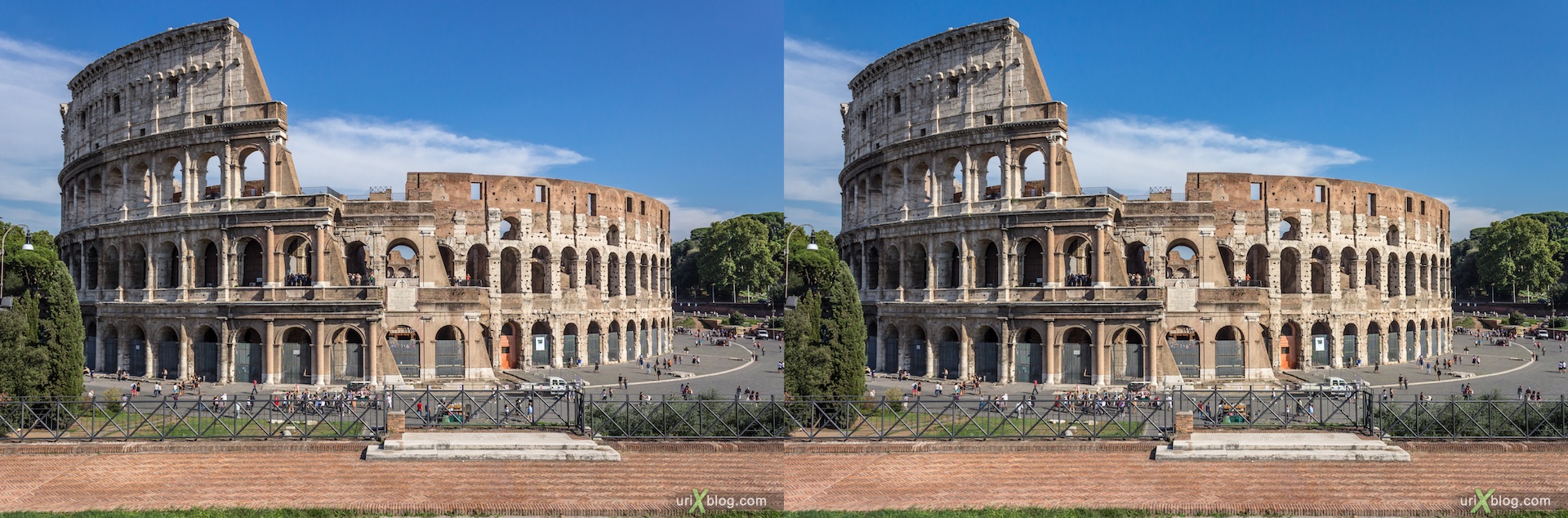 2012, Colosseum, Coliseum, Flavian Amphitheatre, Rome, Italy, 3D, stereo pair, cross-eyed, crossview, cross view stereo pair
