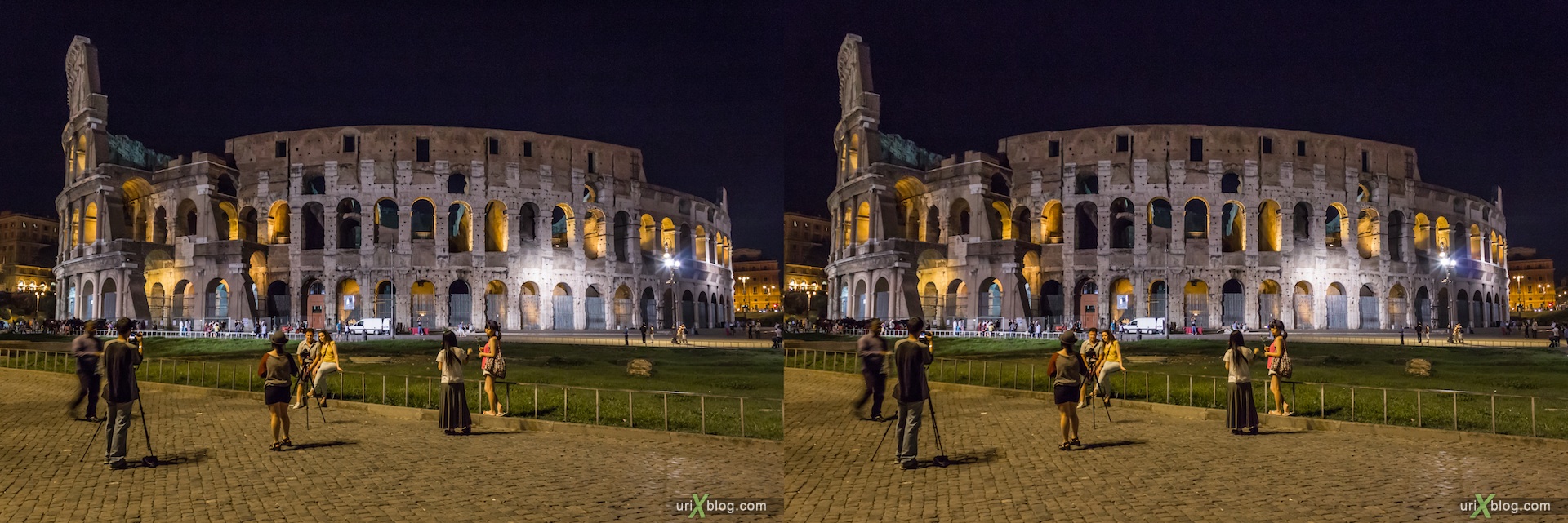 2012, Colosseum, Coliseum, Flavian Amphitheatre, Rome, Italy, night, 3D, stereo pair, cross-eyed, crossview, cross view stereo pair