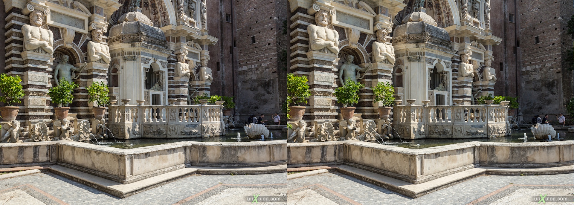2012, Organ Fountain, Fontana dell'Organo, villa D'Este, Italy, Tivoli, Rome, 3D, stereo pair, cross-eyed, crossview, cross view stereo pair