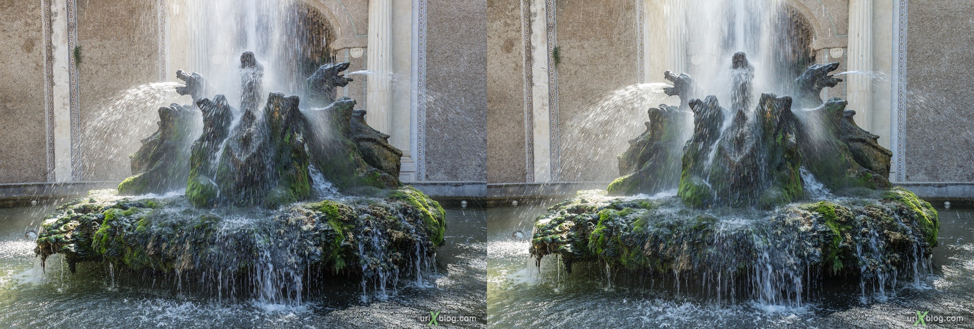 2012, Fontana dei Draghi, villa D'Este, Italy, Tivoli, Rome, 3D, stereo pair, cross-eyed, crossview, cross view stereo pair