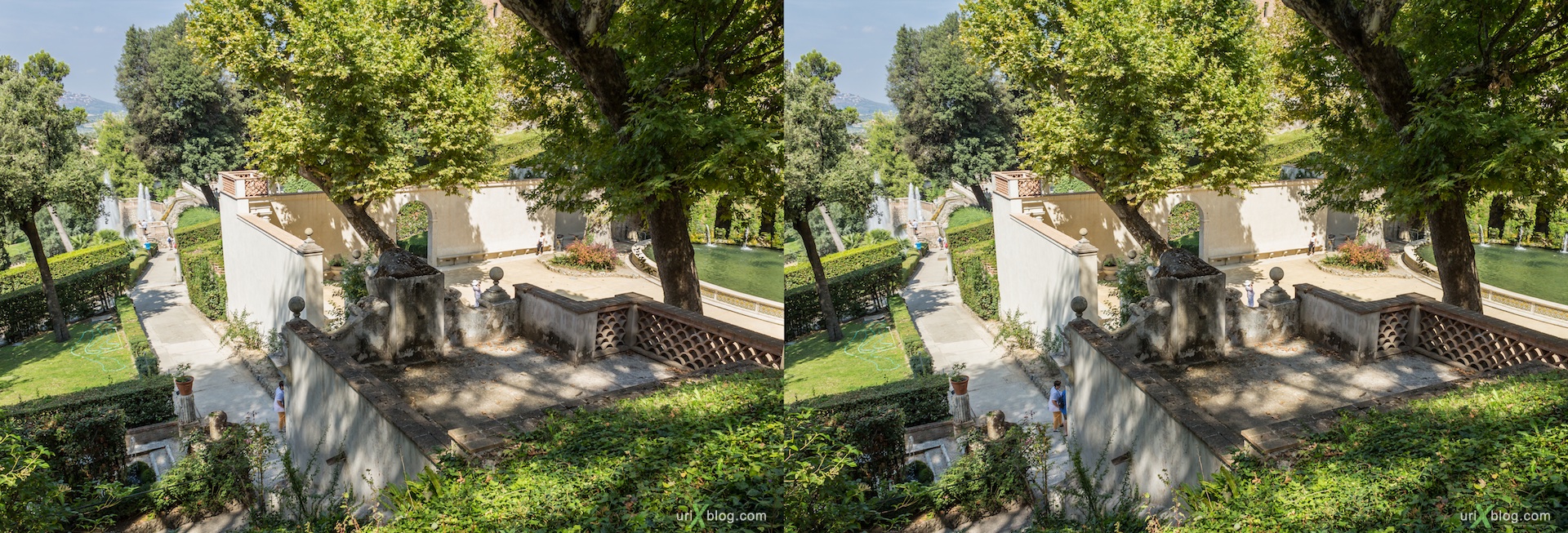 2012, Oval fountain, Fontana dell'Ovato, villa D'Este, Italy, Tivoli, Rome, 3D, stereo pair, cross-eyed, crossview, cross view stereo pair