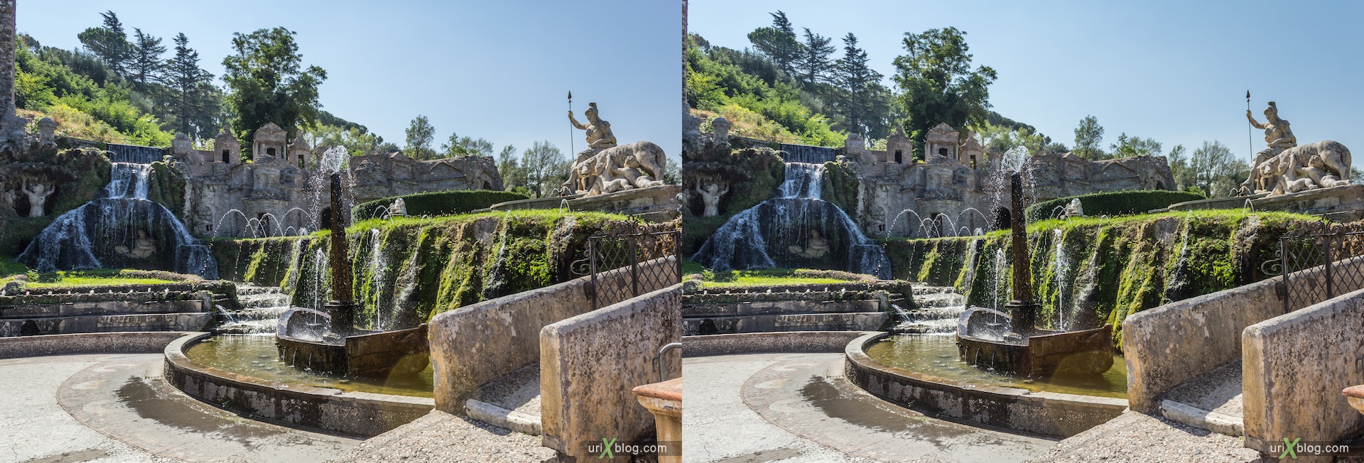 2012, Fountain of Rometta, Fontana della Rometta, villa D'Este, Italy, Tivoli, Rome, 3D, stereo pair, cross-eyed, crossview, cross view stereo pair