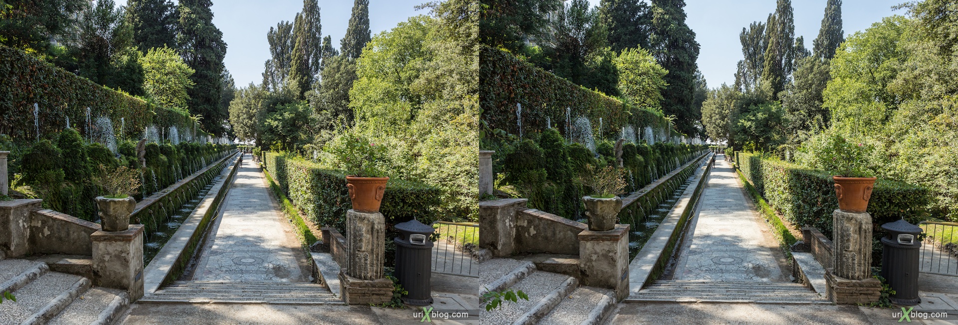 2012, Avenue of the Hundred Fountains, Viale delle Cento Fontane, villa D'Este, Italy, Tivoli, Rome, 3D, stereo pair, cross-eyed, crossview, cross view stereo pair
