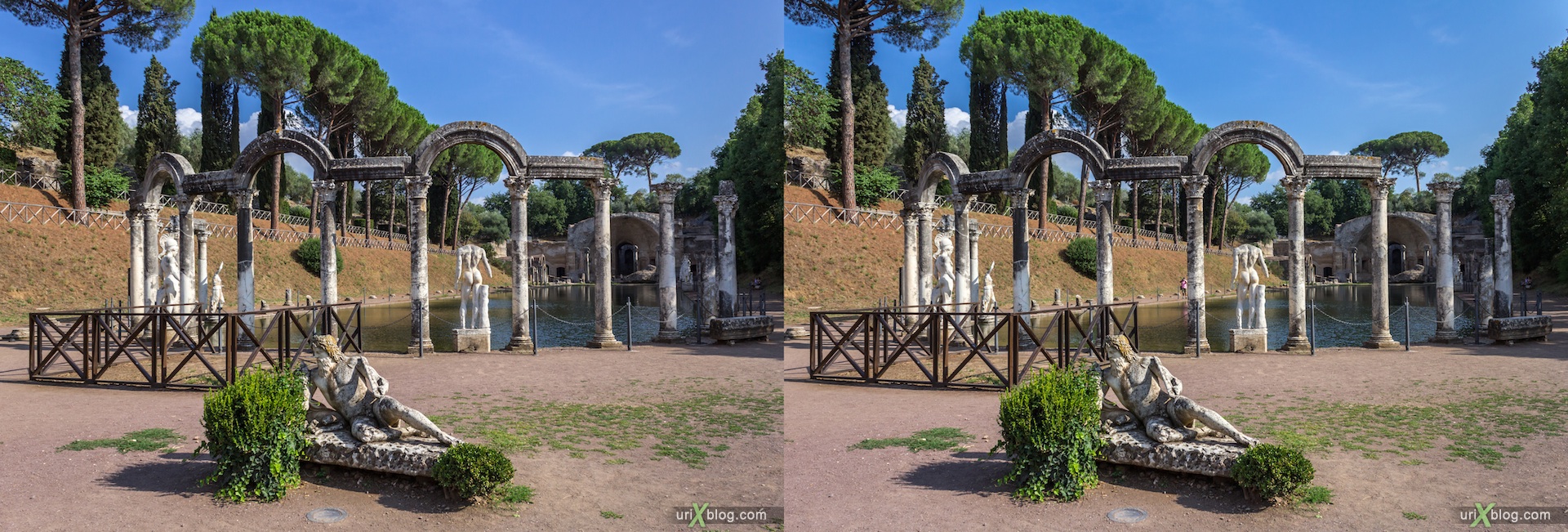 2012, Canopo, Villa Adriana, Italy, Tivoli, Ancient Rome, 3D, stereo pair, cross-eyed, crossview, cross view stereo pair