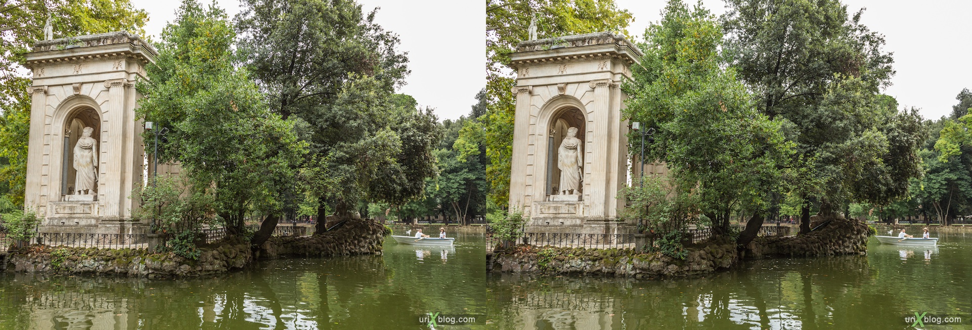 2012, park villa Borghese, Rome, Italy, 3D, stereo pair, cross-eyed, crossview, cross view stereo pair