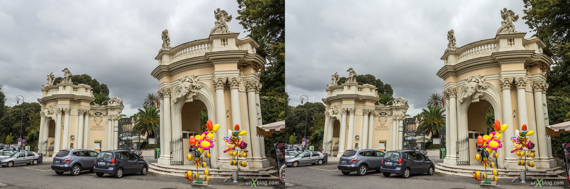 2012, park villa Borghese, Rome, Italy, 3D, stereo pair, cross-eyed, crossview, cross view stereo pair
