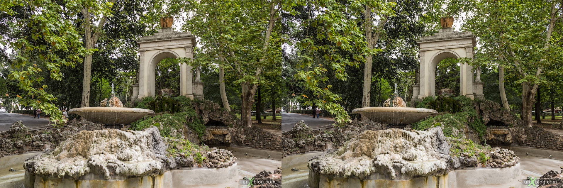 2012, парк вилла Боргезе, фонтан, Рим, Италия, 3D, перекрёстные стереопары, стерео, стереопара, стереопары