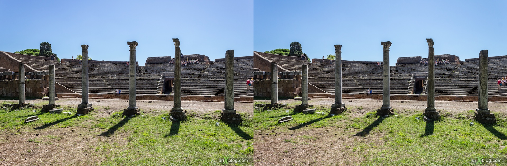 2012, Roman theater, Ostia Antica, Rome, Italy, ancient rome, city, 3D, stereo pair, cross-eyed, crossview, cross view stereo pair