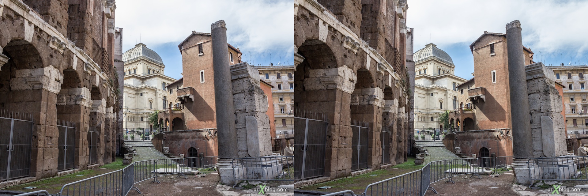 2012, Theater of Marcellus, Temple of Apollo Sosianus, Rome, Italy, 3D, stereo pair, cross-eyed, crossview, cross view stereo pair