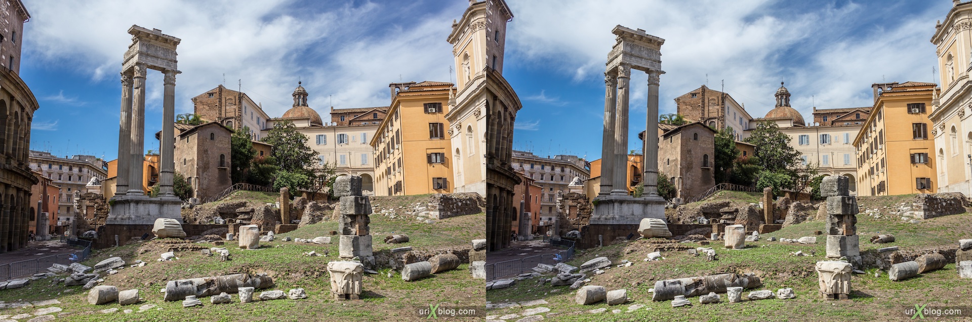 2012, Temple of Bellona, Theater of Marcellus, Temple of Apollo Sosianus, Rome, Italy, 3D, stereo pair, cross-eyed, crossview, cross view stereo pair