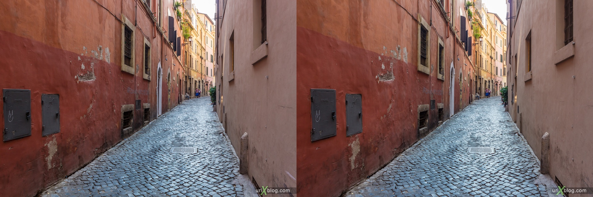 2012, Vicolo Scanderbeg alley, Via del Lavatore street, Rome, Italy, 3D, stereo pair, cross-eyed, crossview, cross view stereo pair