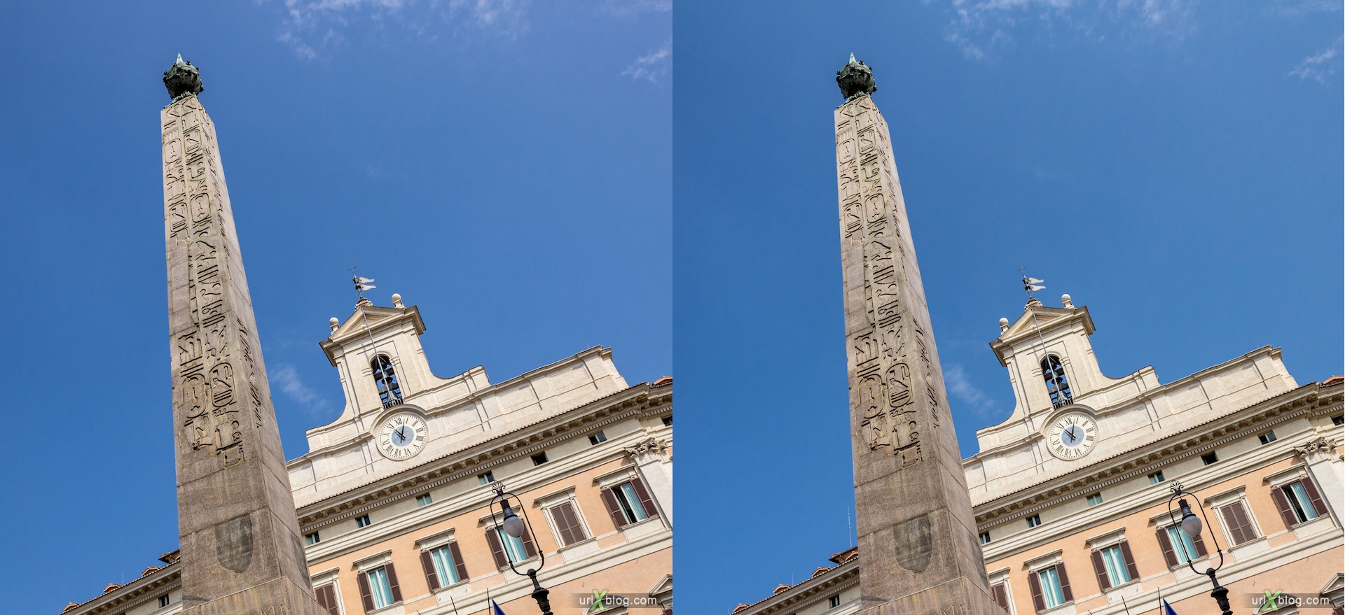 2012, obelisk of Montecitorio, parliament, Rome, Italy, 3D, stereo pair, cross-eyed, crossview, cross view stereo pair