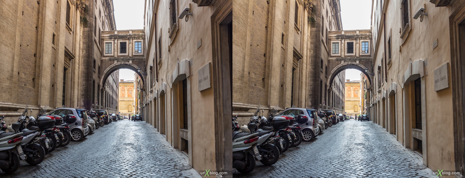2012, Via di Sant'Ignazio street, Rome, Italy, 3D, stereo pair, cross-eyed, crossview, cross view stereo pair