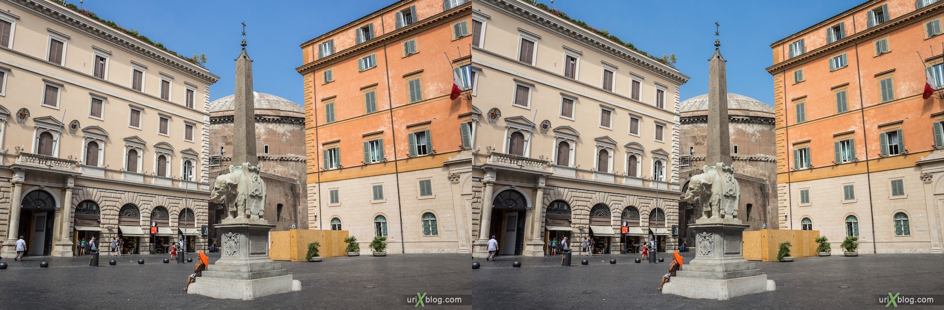 2012, Piazza della Minerva square, Bernini elephant, egyptian obelisk, Rome, Italy, 3D, stereo pair, cross-eyed, crossview, cross view stereo pair