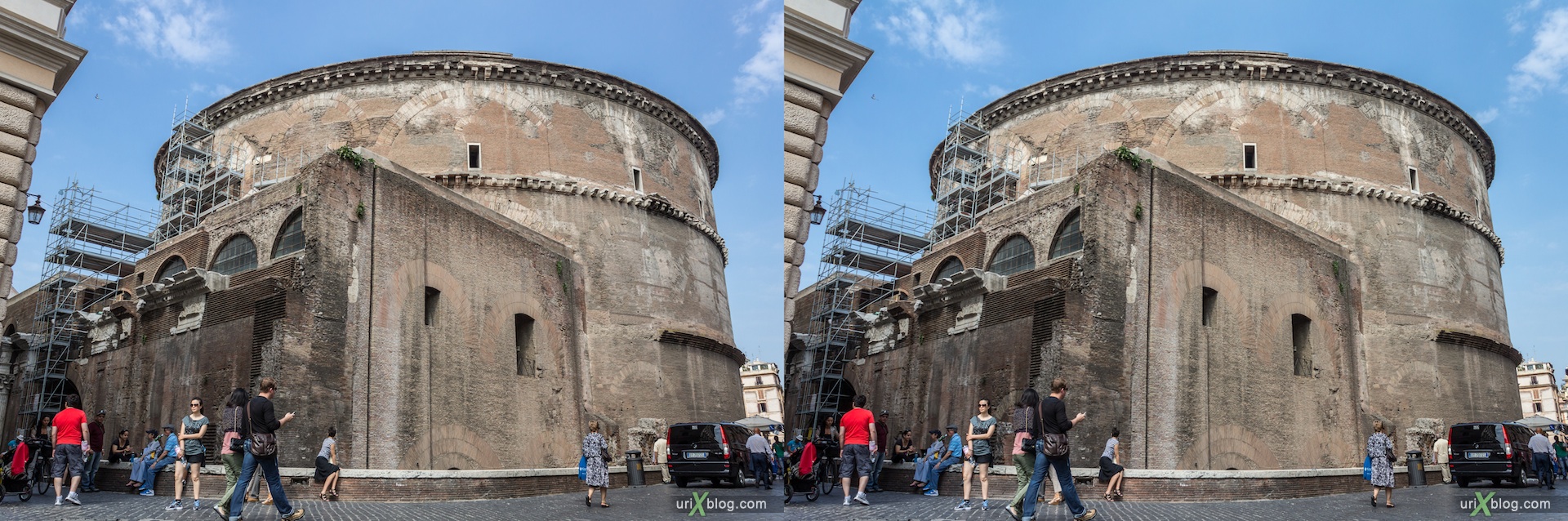 2012, Pantheon, Piazza della Minerva square, Rome, Italy, 3D, stereo pair, cross-eyed, crossview, cross view stereo pair