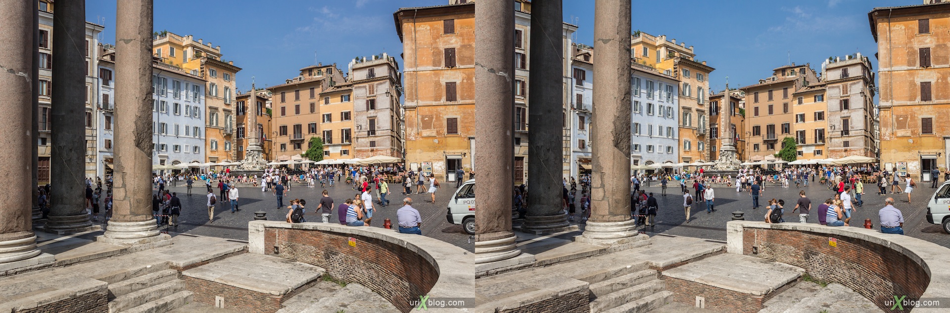 2012, Pantheon, della Rotonda square, Rome, Italy, 3D, stereo pair, cross-eyed, crossview, cross view stereo pair