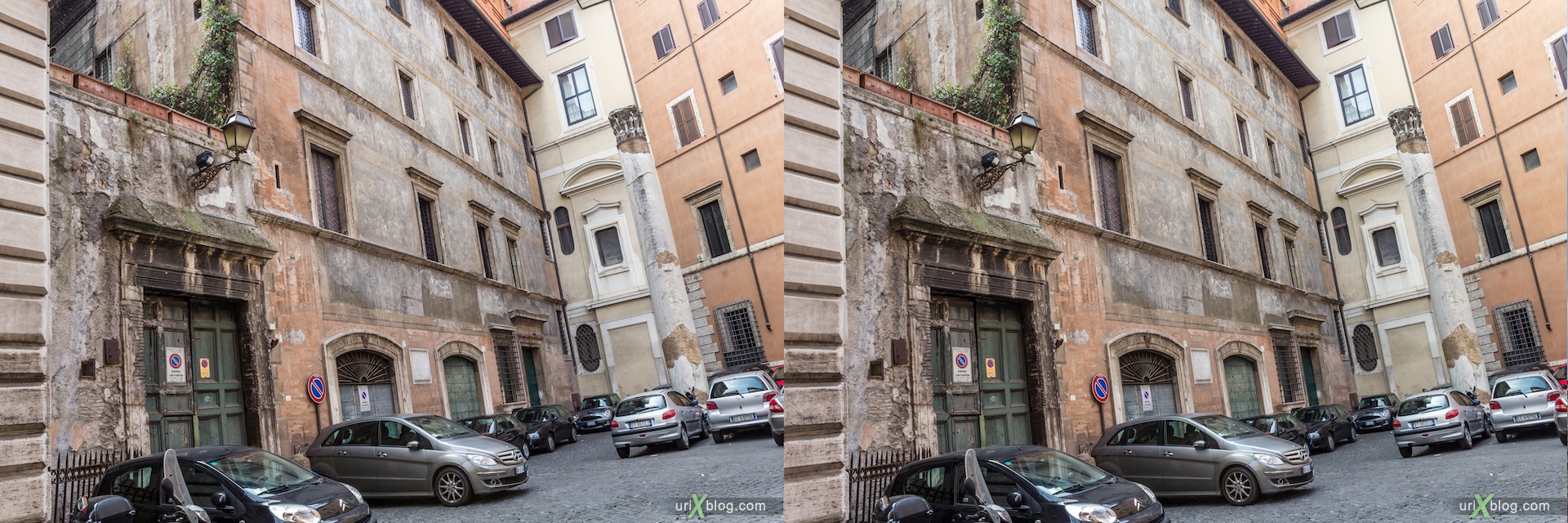 2012, piazza dei Massimi, palazzo Massimi, Rome, Italy, 3D, stereo pair, cross-eyed, crossview, cross view stereo pair