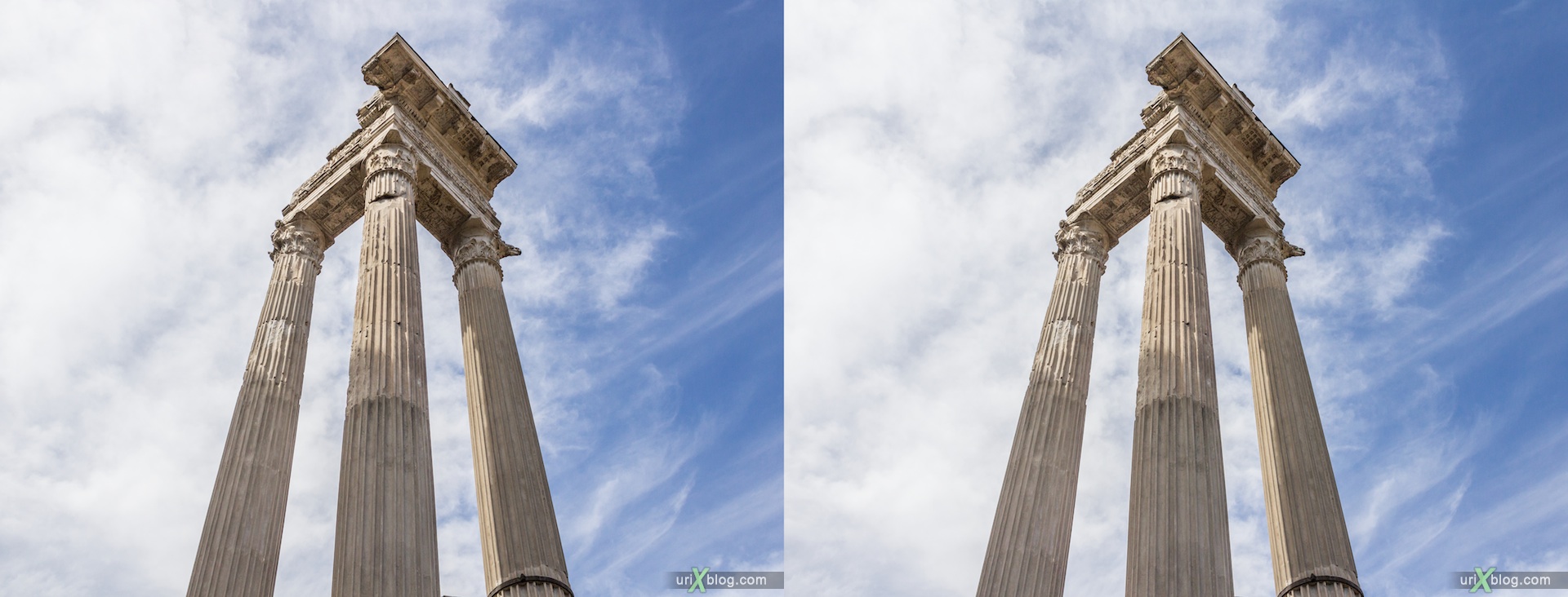 2012, Temple of Apollo Sosianus, Theater of Marcellus, Rome, Italy, 3D, stereo pair, cross-eyed, crossview, cross view stereo pair
