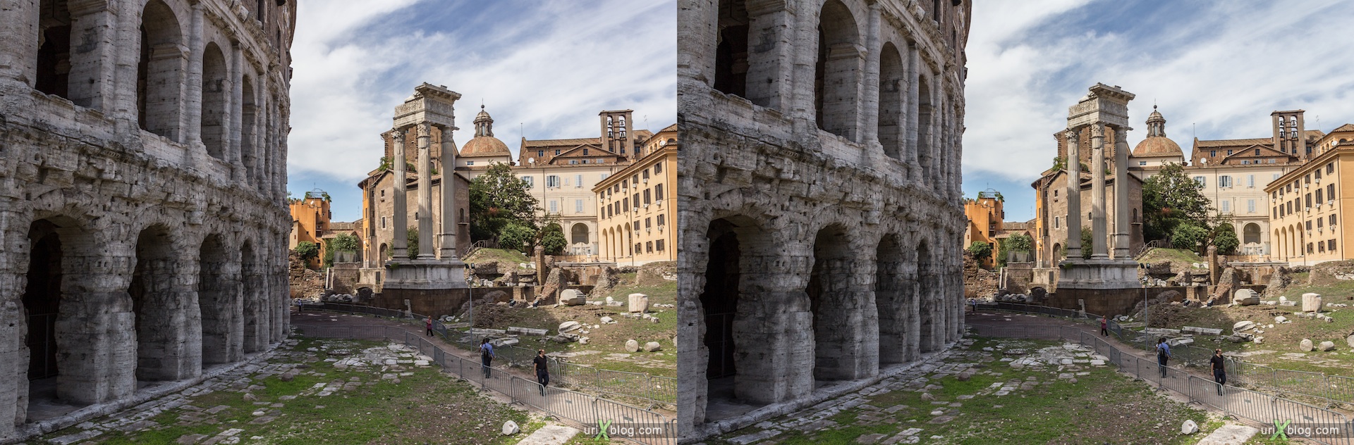 2012, Theater of Marcellus, Temple of Apollo Sosianus, Rome, Italy, 3D, stereo pair, cross-eyed, crossview, cross view stereo pair