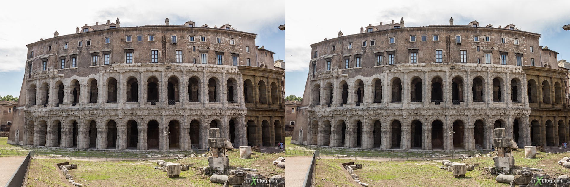 2012, Theater of Marcellus, Rome, Italy, 3D, stereo pair, cross-eyed, crossview, cross view stereo pair