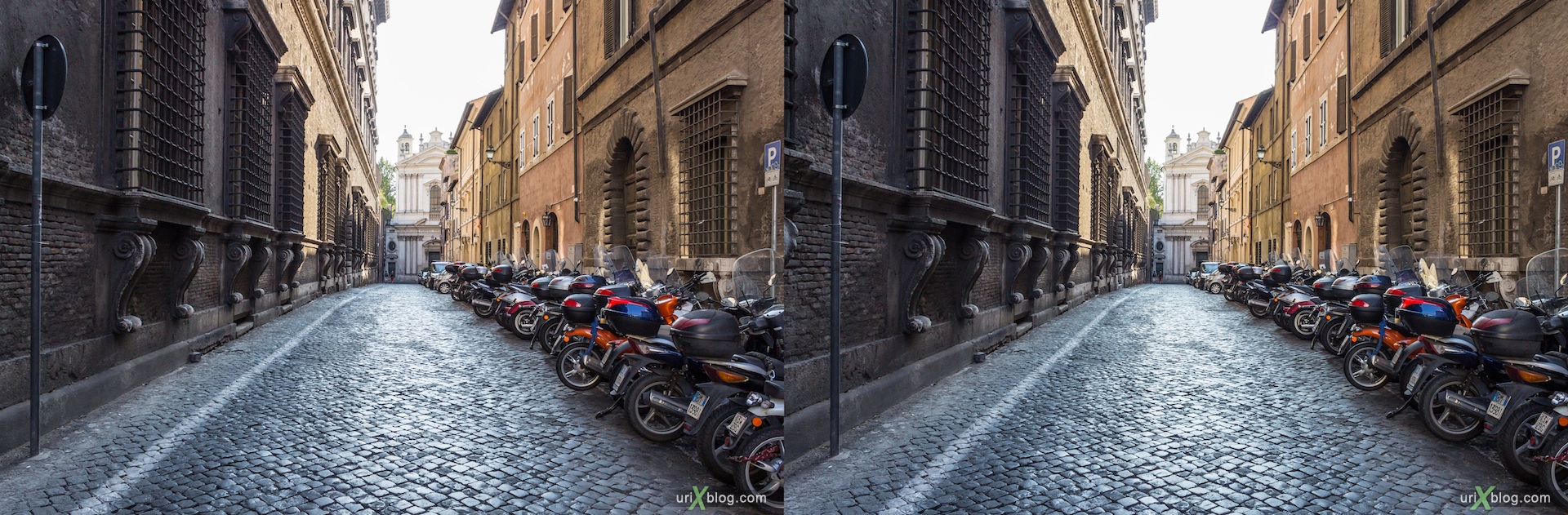 2012, piazza Farnese square, via dei Farnesi street, 3D, stereo pair, cross-eyed, crossview, cross view stereo pair
