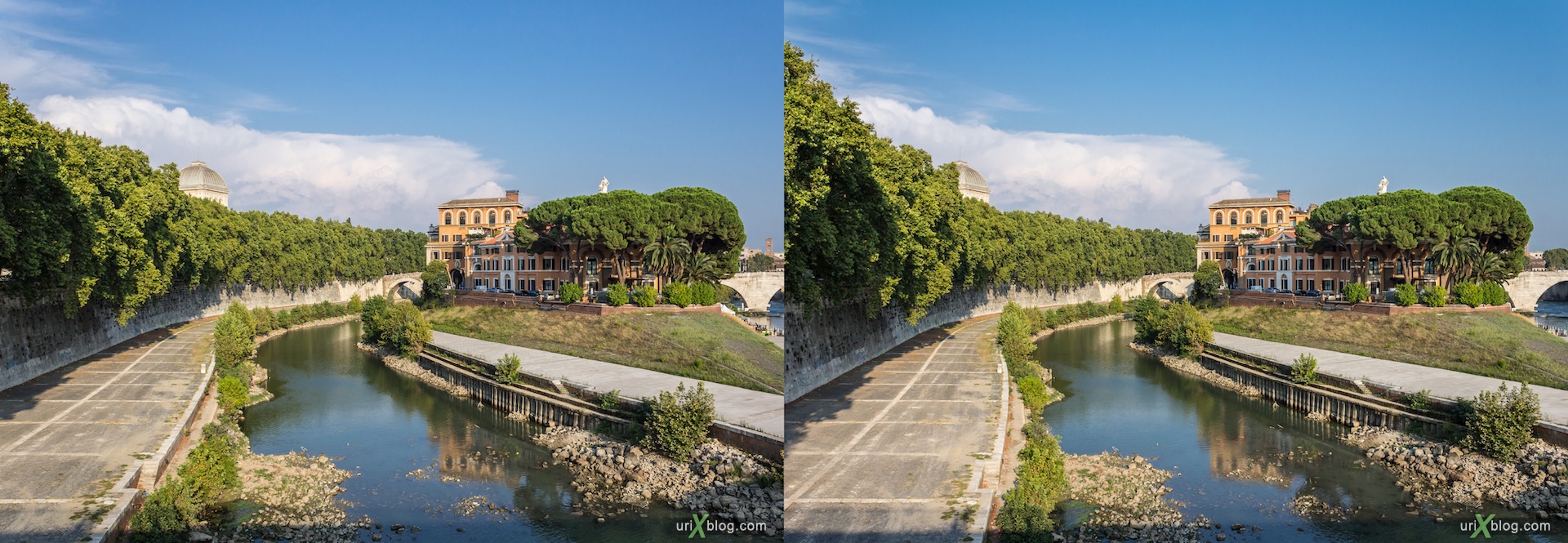 2012, мост Гарибальди, остров Тибр, река Тибр, Рим, Италия, осень, 3D, перекрёстные стереопары, стерео, стереопара, стереопары