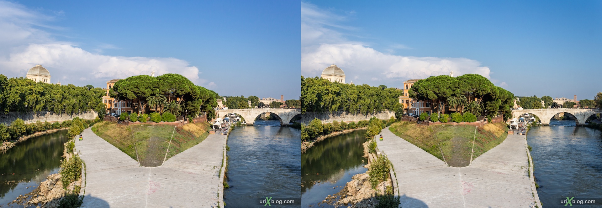 2012, Ponte Garibaldi bridge, Tiber island, Tiber river, 3D, stereo pair, cross-eyed, crossview, cross view stereo pair