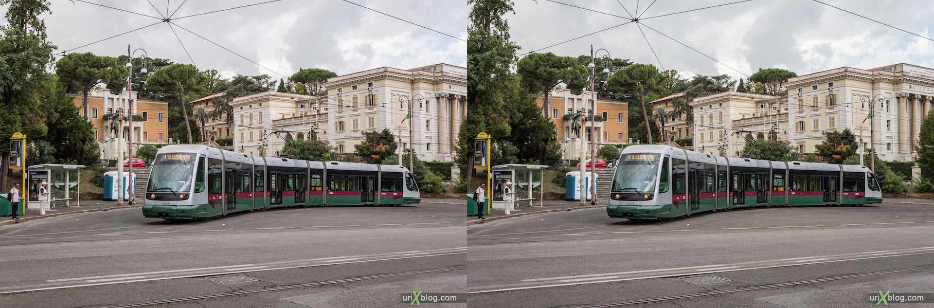 2012, площадь Piazza Thorvaldsen, трамвай, вилла Боргезе, Рим, Италия, осень, 3D, перекрёстные стереопары, стерео, стереопара, стереопары