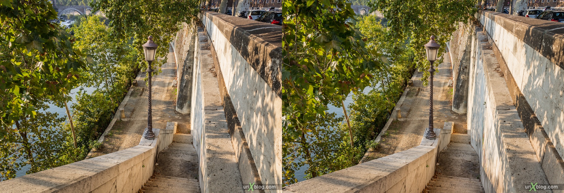 2012, улица Lungotevere dei Pierleoni, набережная, Палатинский мост, Рим, Италия, осень, 3D, перекрёстные стереопары, стерео, стереопара, стереопары