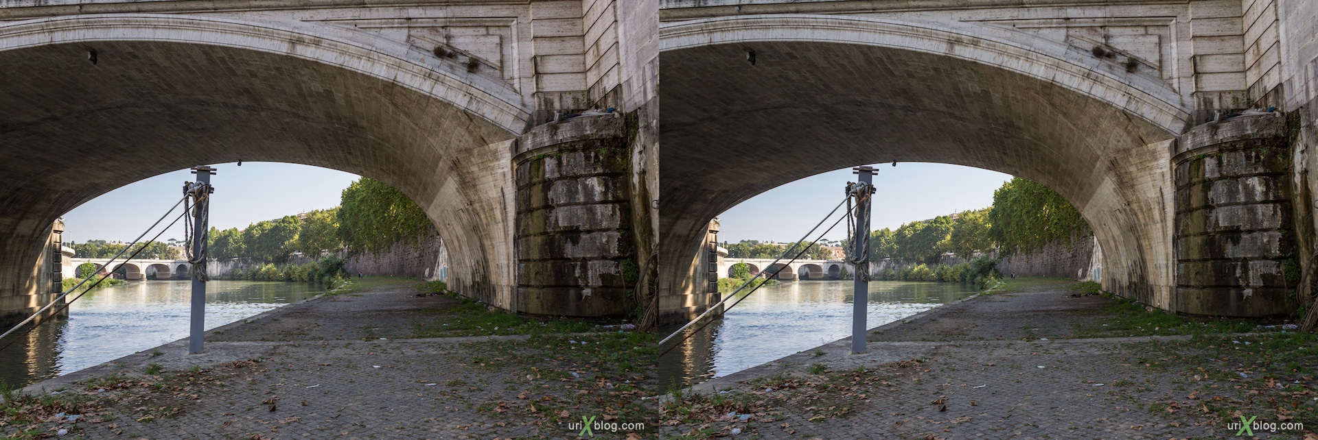 2012, набережная, мост Умберто первого, Рим, Италия, осень, 3D, перекрёстные стереопары, стерео, стереопара, стереопары