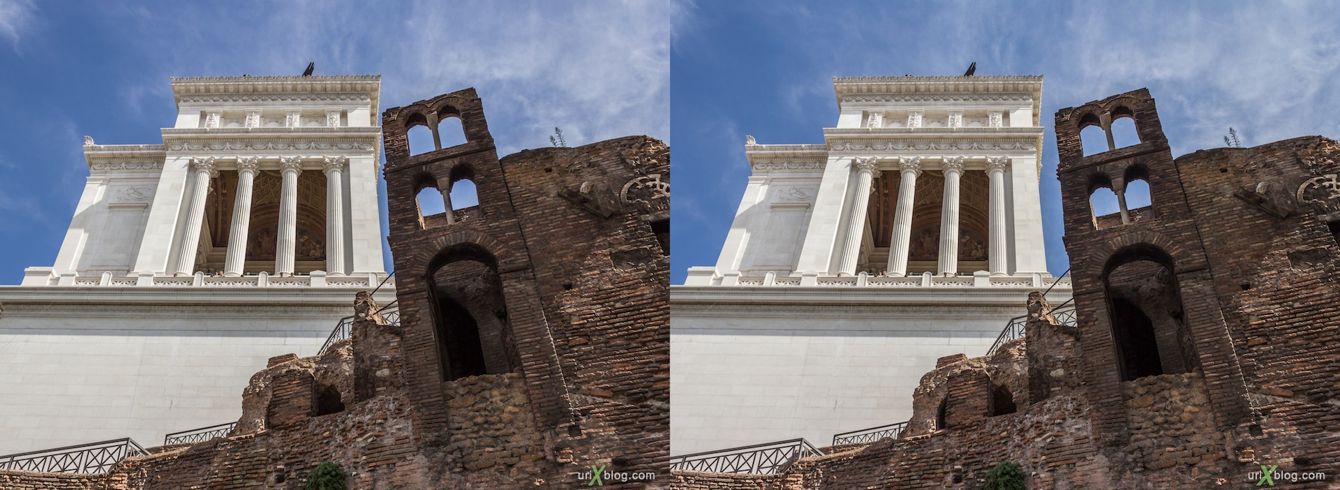2012, Insula Romana, Monument of Vittorio Emanuele II, Vittoriano, 3D, stereo pair, cross-eyed, crossview, cross view stereo pair