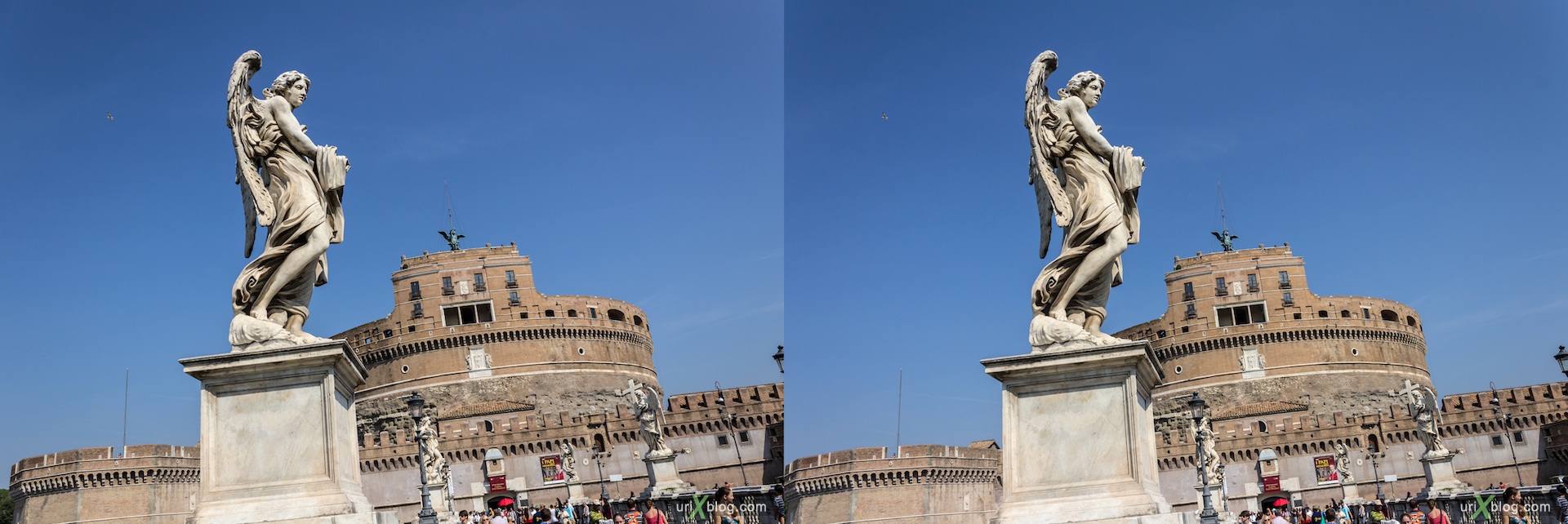 2012, Castel Sant Angelo, Mausoleum of Hadrian, bridge, 3D, stereo pair, cross-eyed, crossview, cross view stereo pair