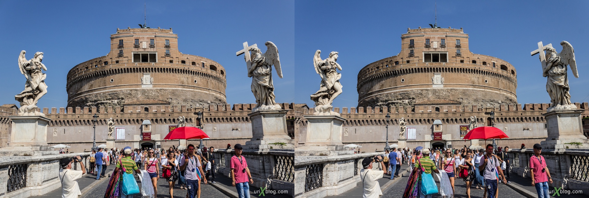 2012, Castel Sant Angelo, Mausoleum of Hadrian, bridge, 3D, stereo pair, cross-eyed, crossview, cross view stereo pair