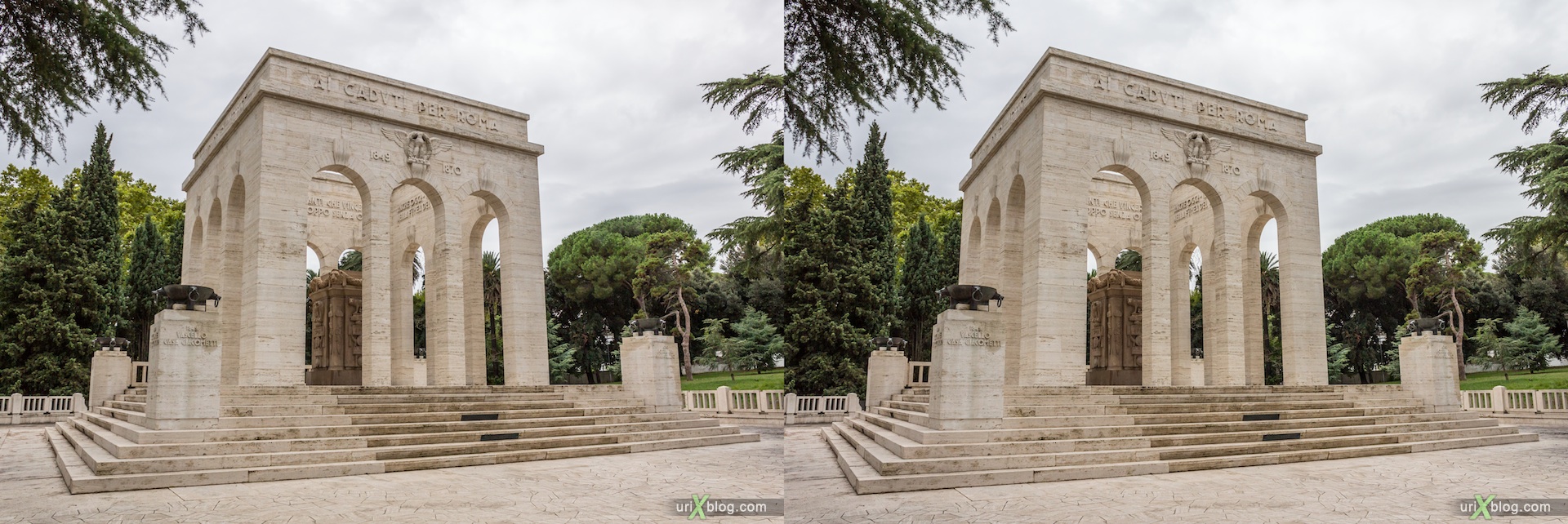 2012, Mausoleum of Garibaldi, Via Garibaldi street, Rome, Italy, Europe, 3D, stereo pair, cross-eyed, crossview, cross view stereo pair