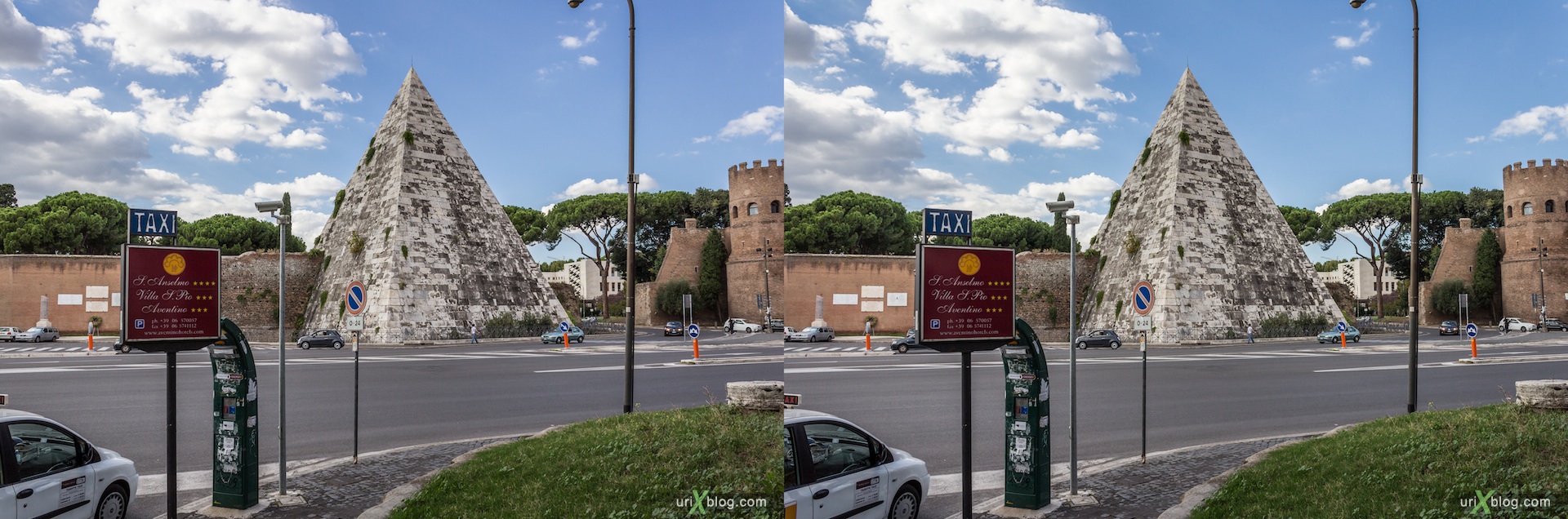2012, Pyramid of Cestius, metro station, Rome, Italy, Europe, 3D, stereo pair, cross-eyed, crossview, cross view stereo pair